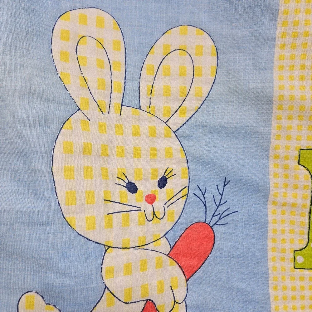 Vintage‎ Thats Our Baby Quilt Blanket Gingham Animal Patchwork Yellow Blue Retro